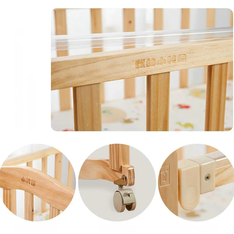 Multi-Functional Pine Wood Baby Crib, Can Combine Adult Bed, BB Rocking Cradle with Mosquito Net
