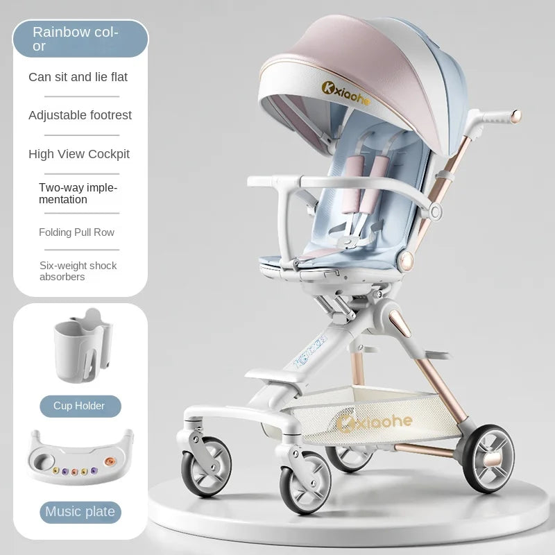 Baby Stroller Can Sit and Lie down Foldable Lightweight Travel Two-Way High Landscape Six Shock Absorption Comfortable Seat