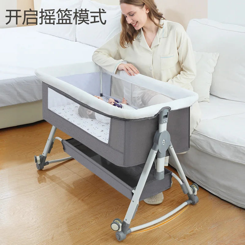 Newborn Bed Splicing Large Bed Baby Rocking Bed Bb Children'S Bed Cradle Bed Multifunctional Movable and Foldable