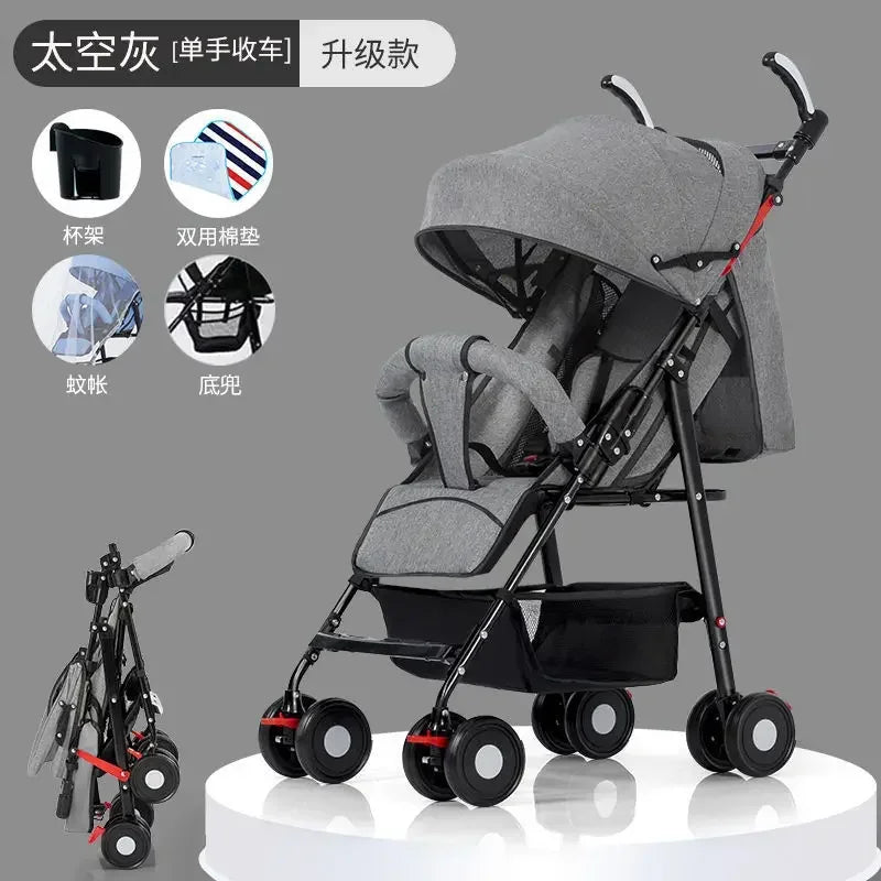 Baby Strollers Are Portable and Foldable, Simple Strollers Can Sit, Lie Down, Go Out, and Fold