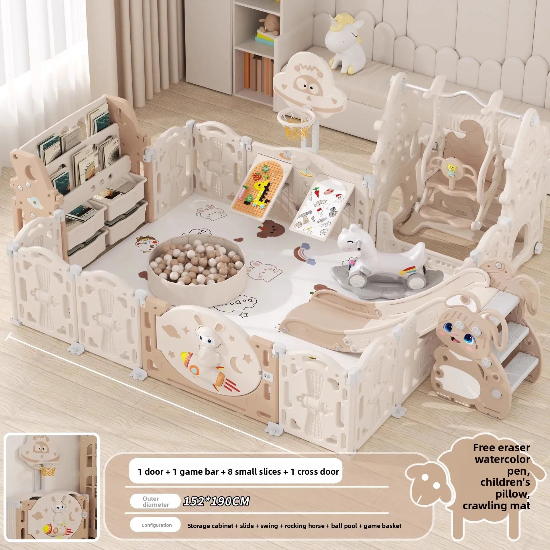 Baby Safety Guardrail Indoor Play Yard with Fence Plastic Crawling Mat Children'S Ground Crawling Playground Baby Fence