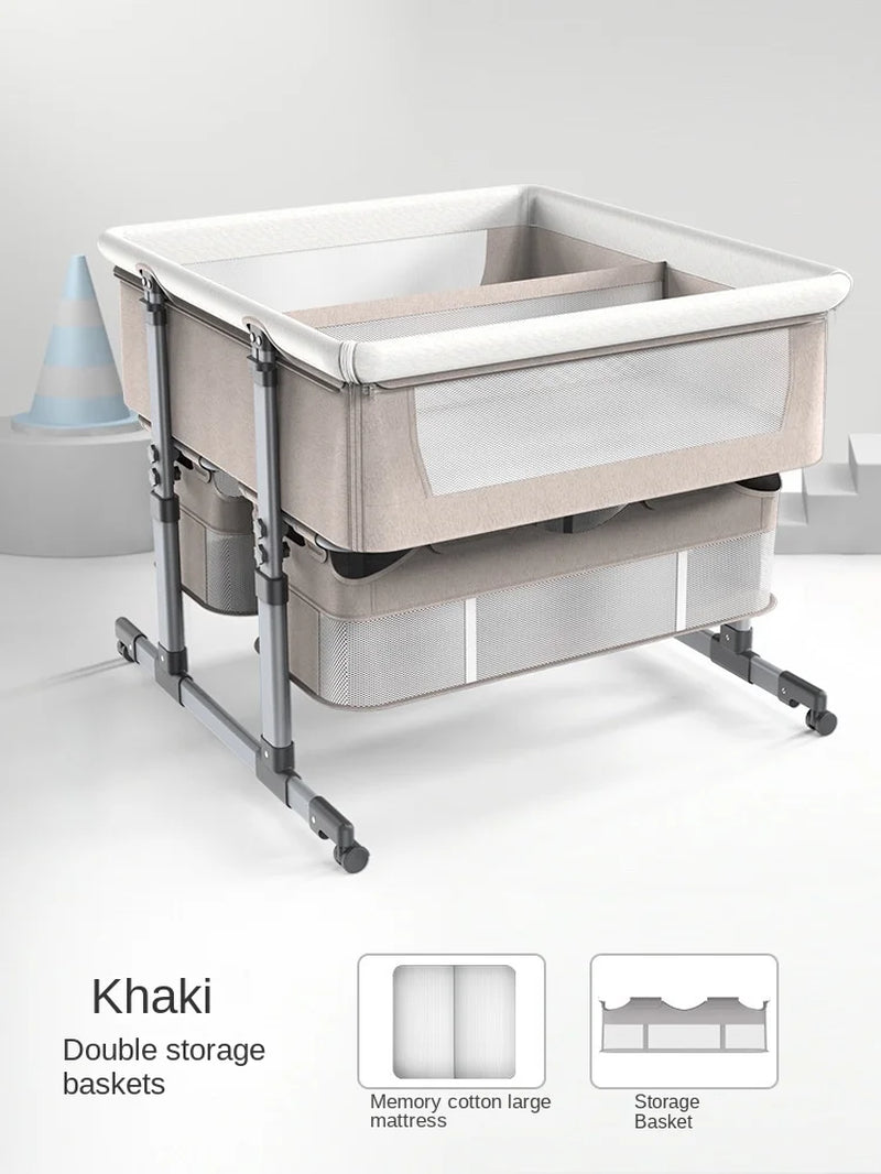 Twins Crib Cradle Crib Bedside Bed Mobile Crib Sleeping Basket Baby Bed Newborn Double Bed Splicing Queen Bed Height Adjustable