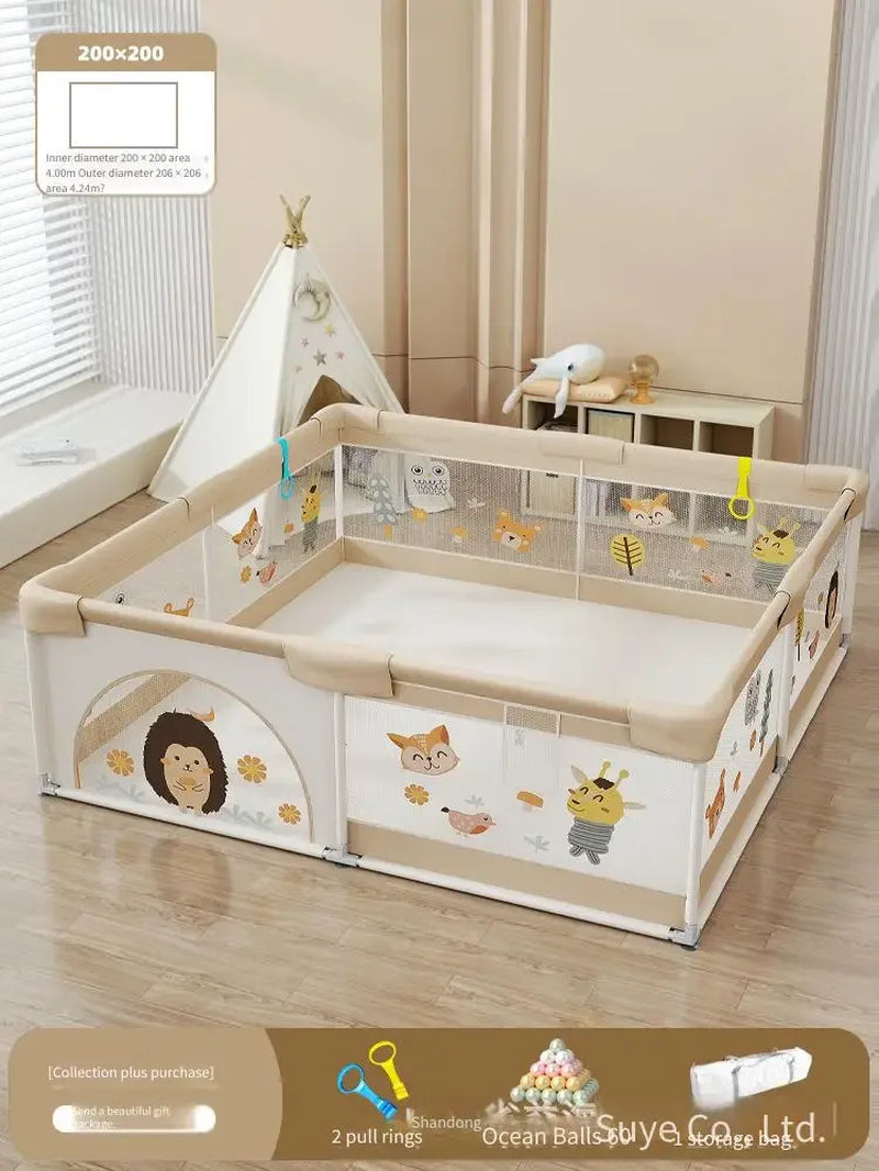 Baby Playpen Safety Gate Soft Mesh Play Yard with Crawling Mat Durable Indoor Play Area for Infants Toddlers Home Protection