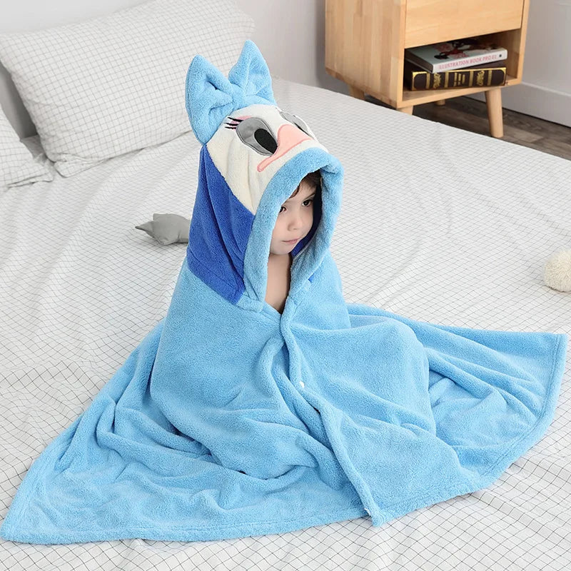 Baby Cartoon Animal Coral Fleece Bathrobe Cover Blanket Baby Blanket Soft and Comfortable Absorbent Bath Towel Blanket