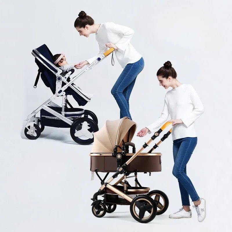 Portable Baby Stroller High View 3 in 1 Baby Stroller with Car Seat Foldable Baby Stroller Four-Wheel Shock-Absorbing Trolley