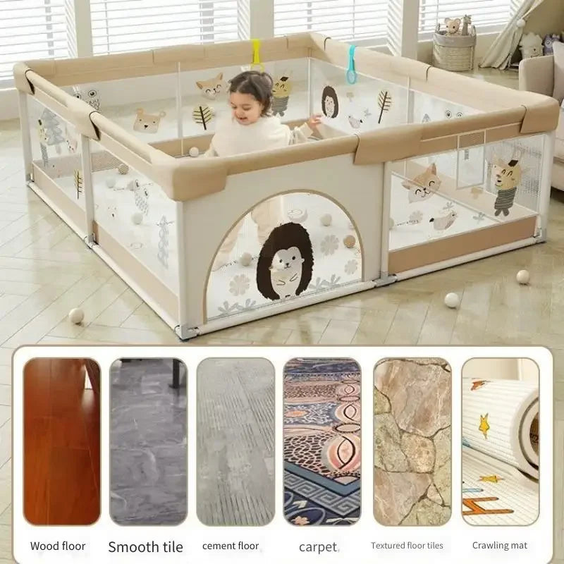 Baby Playpen Safety Gate Soft Mesh Play Yard with Crawling Mat Durable Indoor Play Area for Infants Toddlers Home Protection