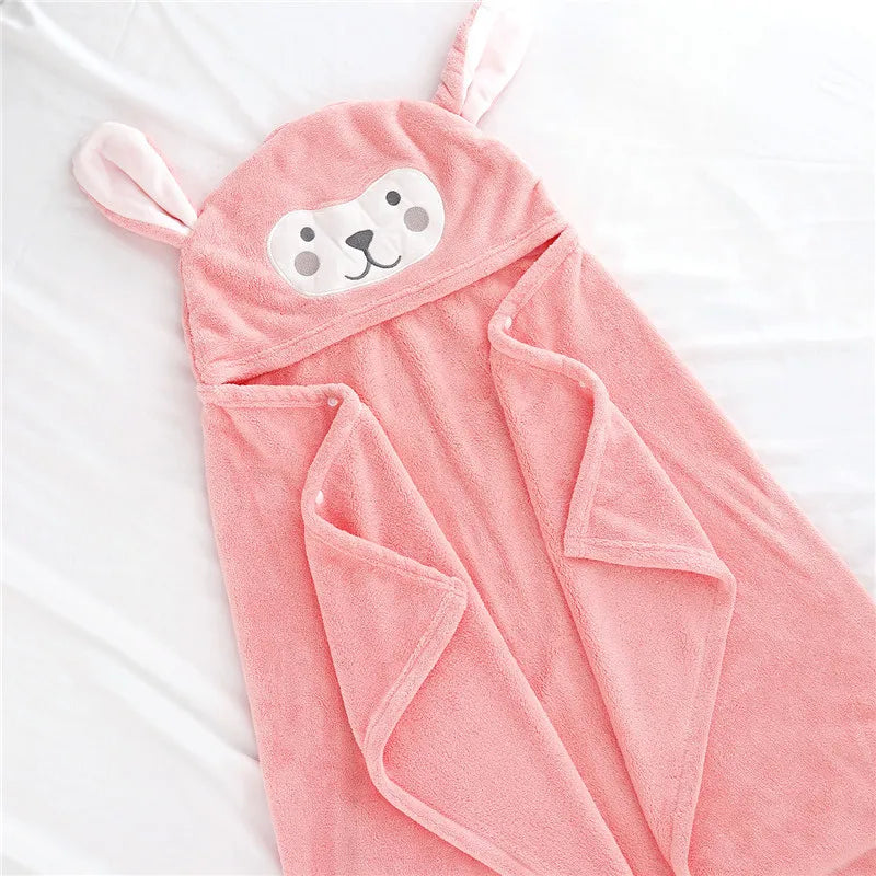 Baby Cartoon Animal Coral Fleece Bathrobe Cover Blanket Baby Blanket Soft and Comfortable Absorbent Bath Towel Blanket