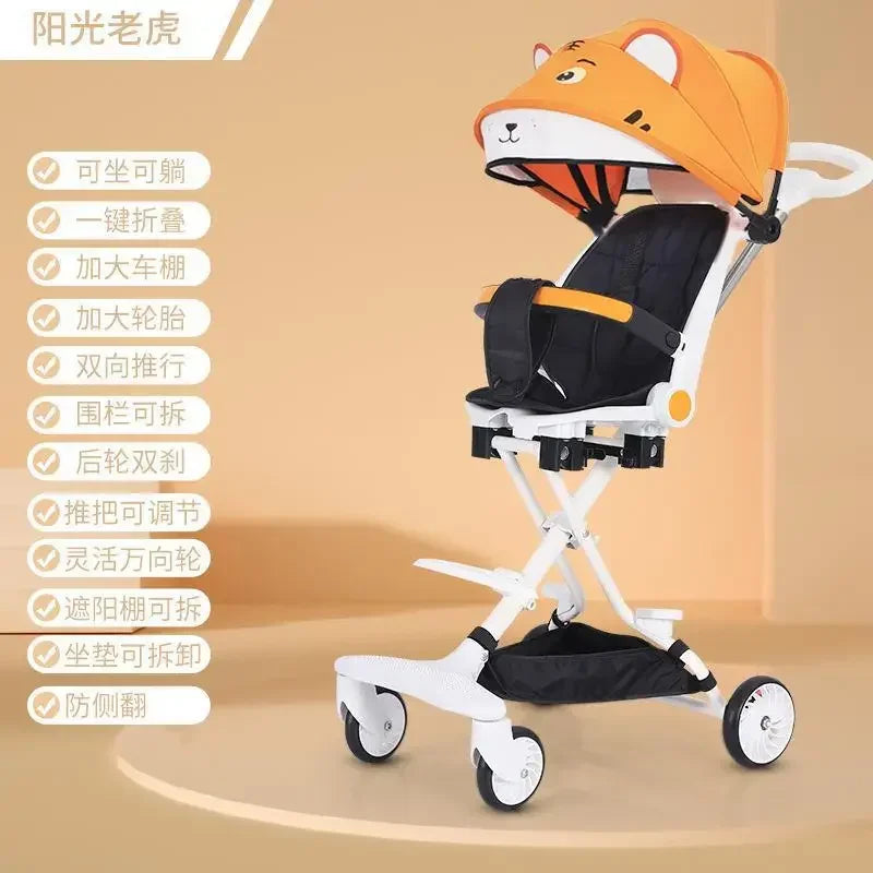 Bi-Directional Sitting and Lying Baby Stroller with Baby Stroller, Lightweight Baby Stroller, High Landscape Folding