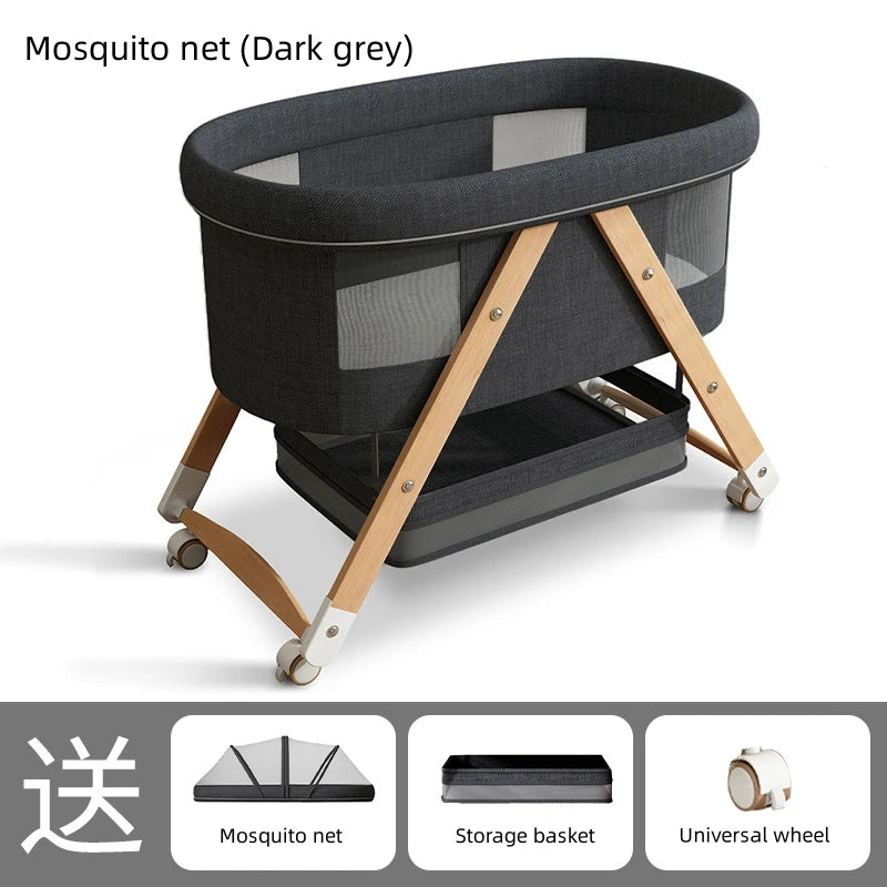 Multifunctional Wooden Baby Bed Foldable Mobile Baby Bassinet Baby Shaker Bb Adjustable Rollaway Bed