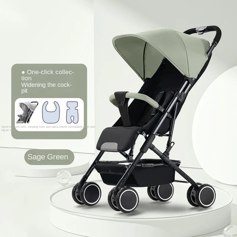 Newborns 0-4 Years Old Strollers Can Sit and Lie down One-Key Folding One-Way Push Four-Wheel Shock Absorber Lightweight Trolley