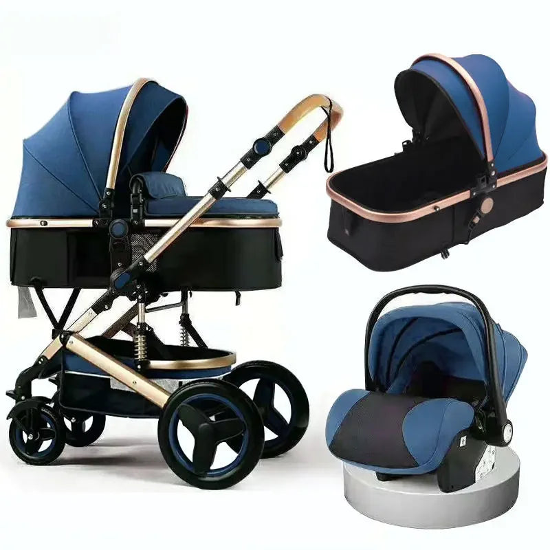 Portable Baby Stroller High View 3 in 1 Baby Stroller with Car Seat Foldable Baby Stroller Four-Wheel Shock-Absorbing Trolley