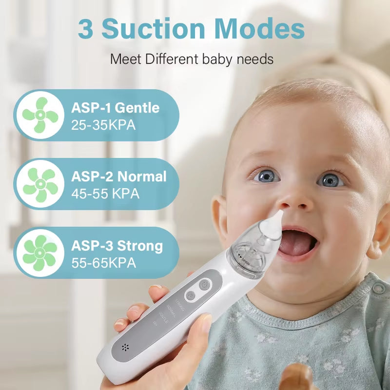 Baby Electric Nasal Aspirator Nose Suction Device with Food Grade Silicone Mouthpiece 3 Suction Modes and Soothing Music
