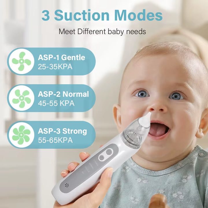Baby Electric Nasal Aspirator Nose Suction Device with Food Grade Silicone Mouthpiece 3 Suction Modes and Soothing Music