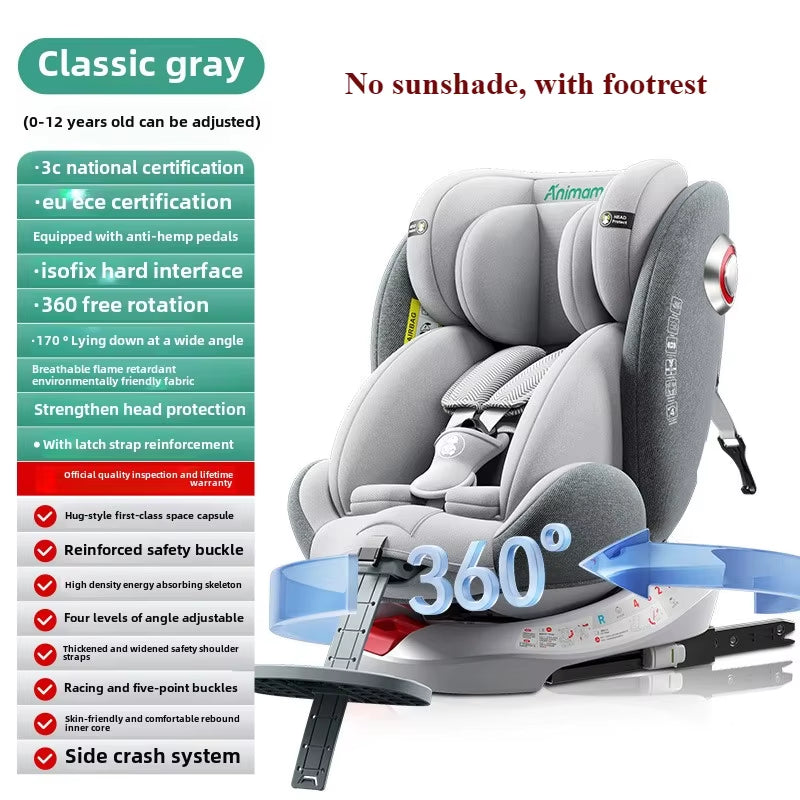 Universal 360° Rotation Child Car Safety Seats Baby Car Seat Sit Chair for 0-12 Years Old ISOFIX Steel Interface for Newborn