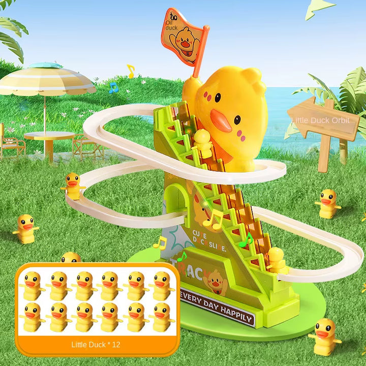 Stair Climbing Ducks Flashing Lights and Music Duck Roller Coaster Toy Interactive Escalator Toy Parent Child Interactive Toys