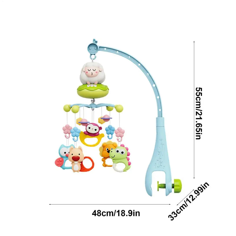 Baby Crib Mobile Rattle Toy with Music Lights Rotating Hangable Rattles Toy Cartoon Nursery Mobile for 0-24 Months Babys