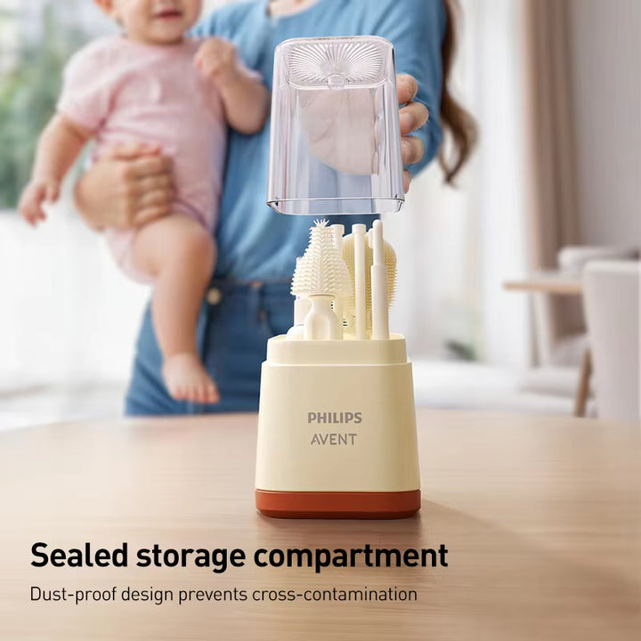 Bottle Cleaning Kit 6-In-1 Bottle Nipple Cleaning Brush Silicone Bottle Cleaner with Storage Box Drain Rack Straw Brush