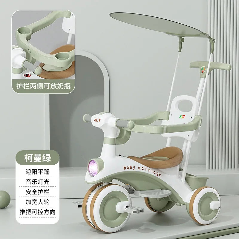 Wooden Walking Cart for Toddlers Three Wheeled Bicycle 1-Year-Old Baby Toy Cart Can Be Used for Sitting Baby Sliding