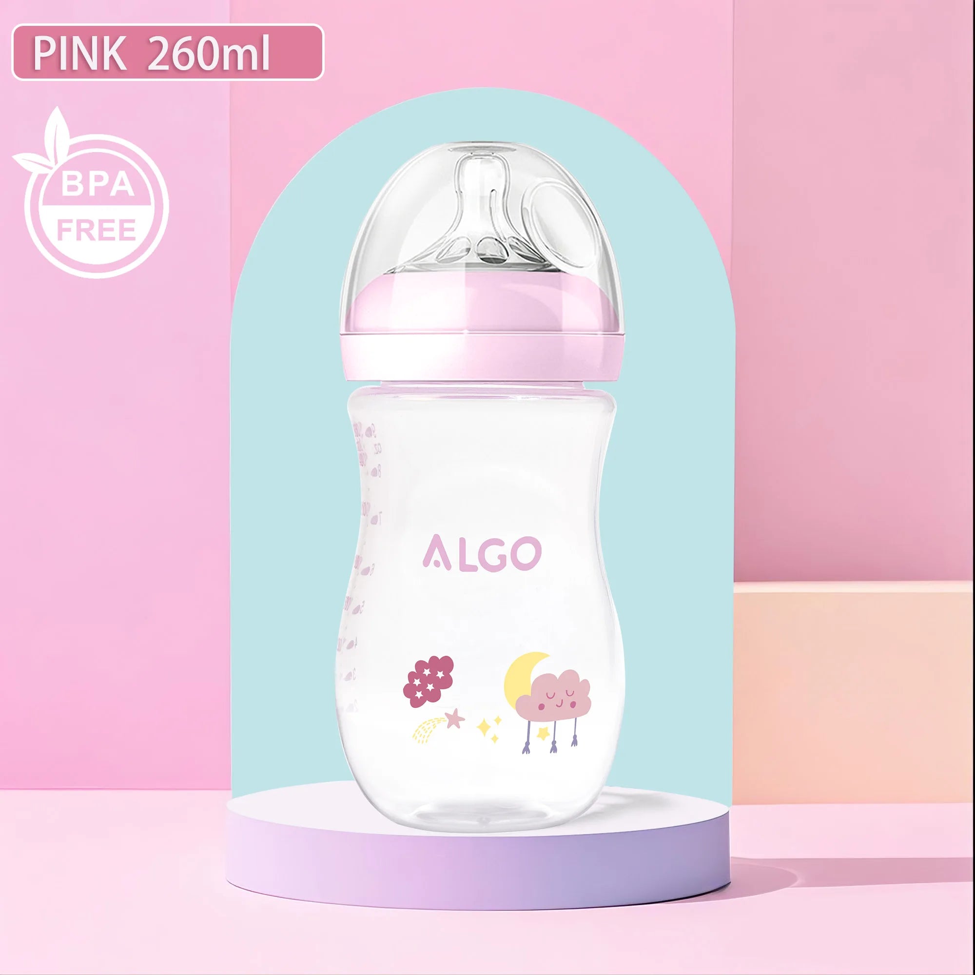 260ML 0-6 Months Baby Bottle Curved Large Capacity, High Temperature Resistance, Drop Resistance and Anti-Flatulence