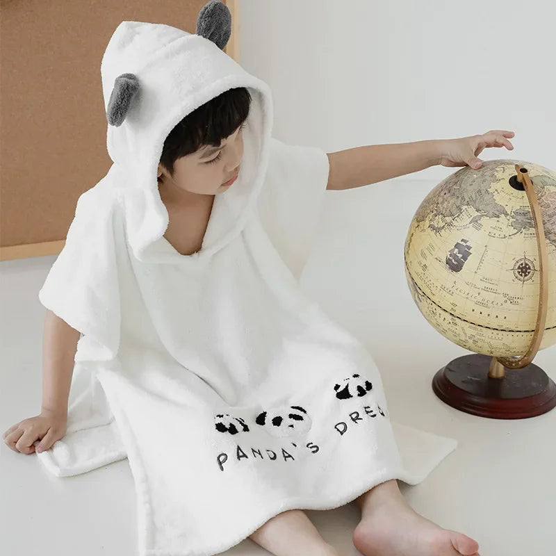 Children'S Bathrobe Polyester Baby Soft Skin Absorbent Quick Drying Hooded Bath Towel Cartoon Frog Bear Air Conditioning Blanket