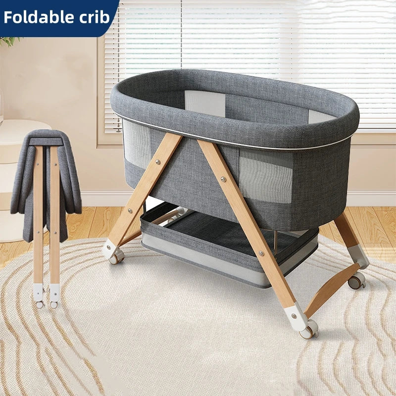 Multifunctional Wooden Baby Bed Foldable Mobile Baby Bassinet Baby Shaker Bb Adjustable Rollaway Bed