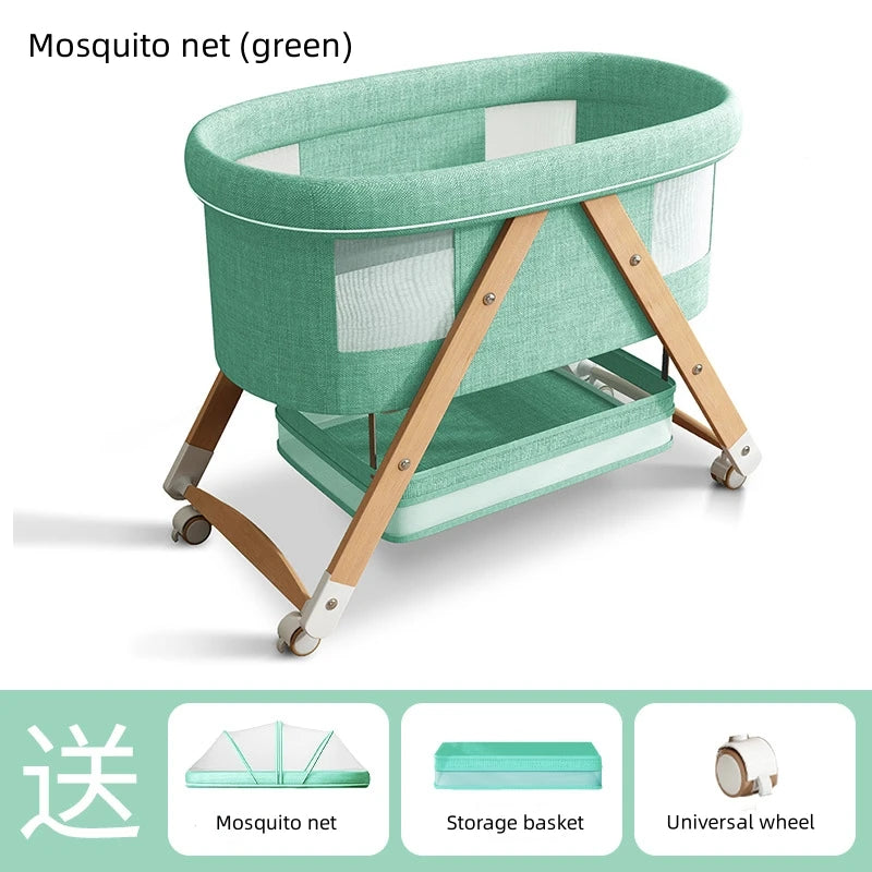 Multifunctional Wooden Baby Bed Foldable Mobile Baby Bassinet Baby Shaker Bb Adjustable Rollaway Bed