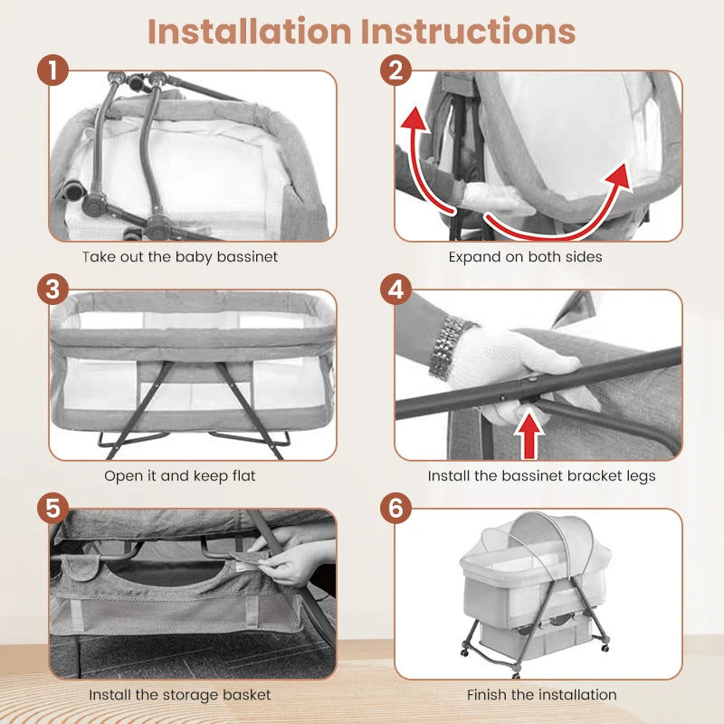 Bestselling Portable Baby Crib Convertible Co-Sleeping Bassinet with Foldable Design, Multi-Functional Bedside Bed for Newborns