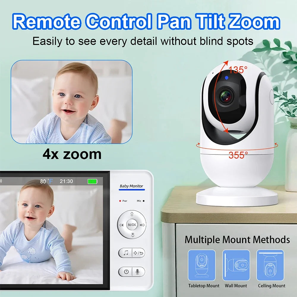 7 Inch Wireless Baby Monitor 5000Mah Battery No Wifi 4X Zoom Kids Protection Surveillance Video Camera 2 Way Audio Night Vision