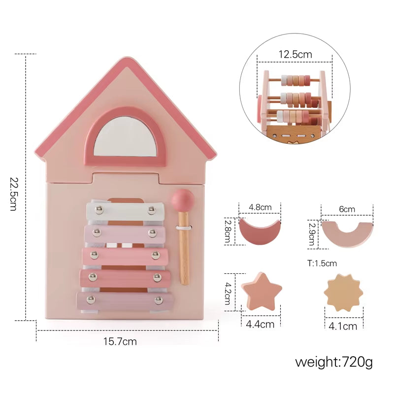 Baby Montessorri Toys Wooden Five-In-One Wooden Multifunctional Toys Activity Cube Silicone Geometric Blocks Educational Toys
