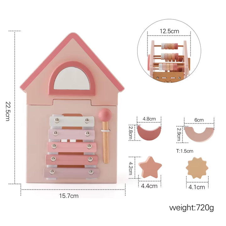 Baby Montessorri Toys Wooden Five-In-One Wooden Multifunctional Toys Activity Cube Silicone Geometric Blocks Educational Toys