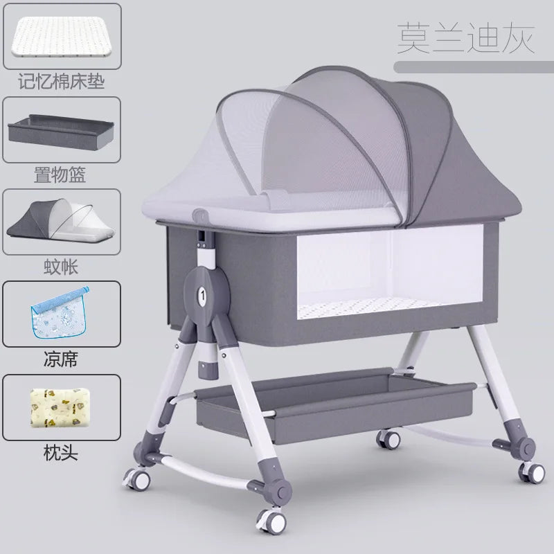 Newborn Bed Splicing Large Bed Baby Rocking Bed Bb Children'S Bed Cradle Bed Multifunctional Movable and Foldable