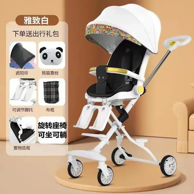 Bi-Directional Sitting and Lying Baby Stroller with Baby Stroller, Lightweight Baby Stroller, High Landscape Folding