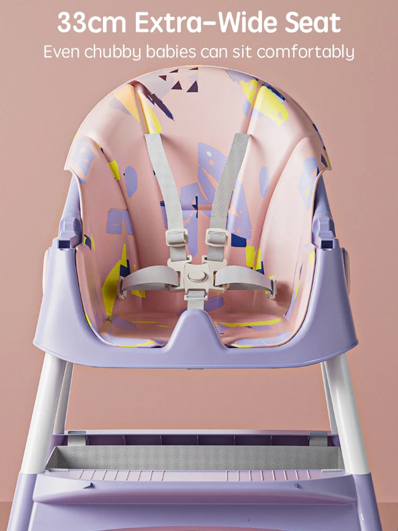 Baby Seat Toddler Eating Chair Baby High Chair for Dinner Baby Feeding Chair with 4 Wheels, Bib, Bowl&Spoon, Reclining