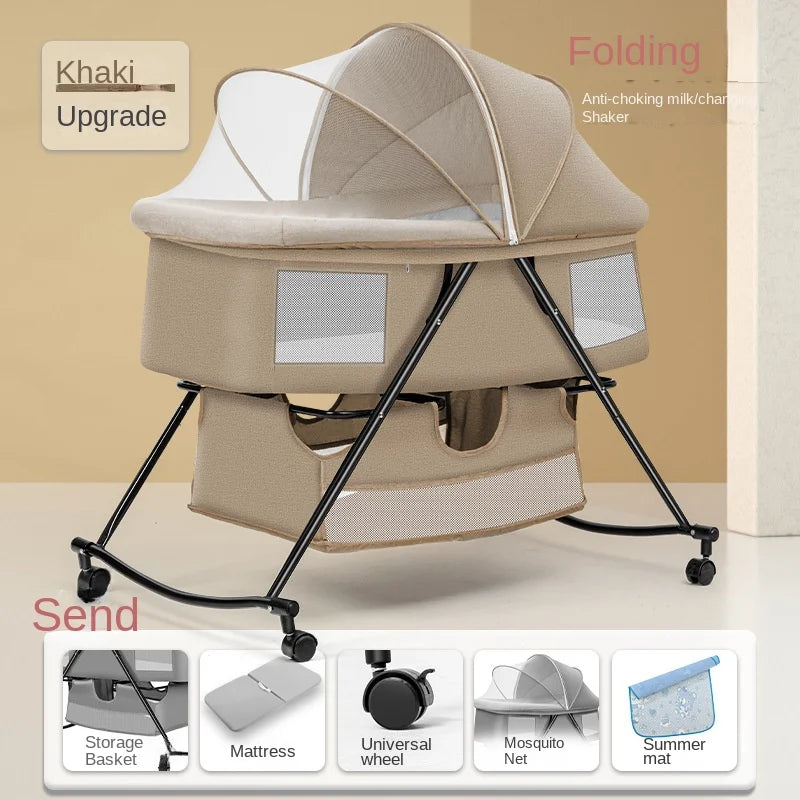 Lazychild Cot Foldable Mobile Portable Newborn Baby Cot Cradle Bed Baby Rocker Multifunctional Patchwork Queen Size Beds News