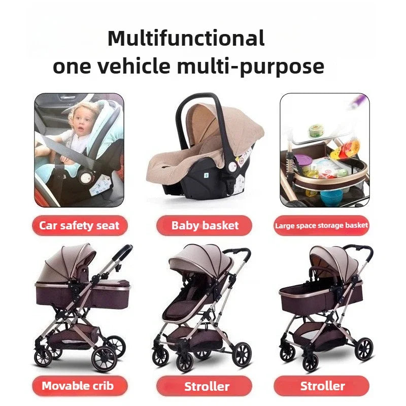 3-In-1 High-View Baby Stroller with Car Seat Foldable, Adjustable Backrest, Two-Way Portable Shock-Absorbing Baby Stroller