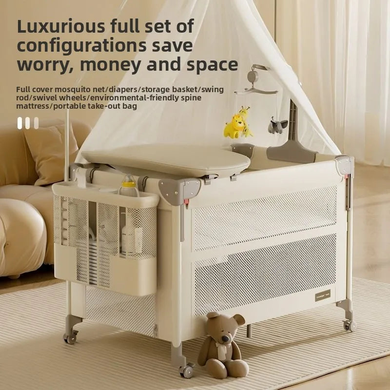 Portable Convertible Foldable Baby Crib with Diaper Station Adjustable for Newborn Safe Modern Design Boy Girl Baby Bassinet