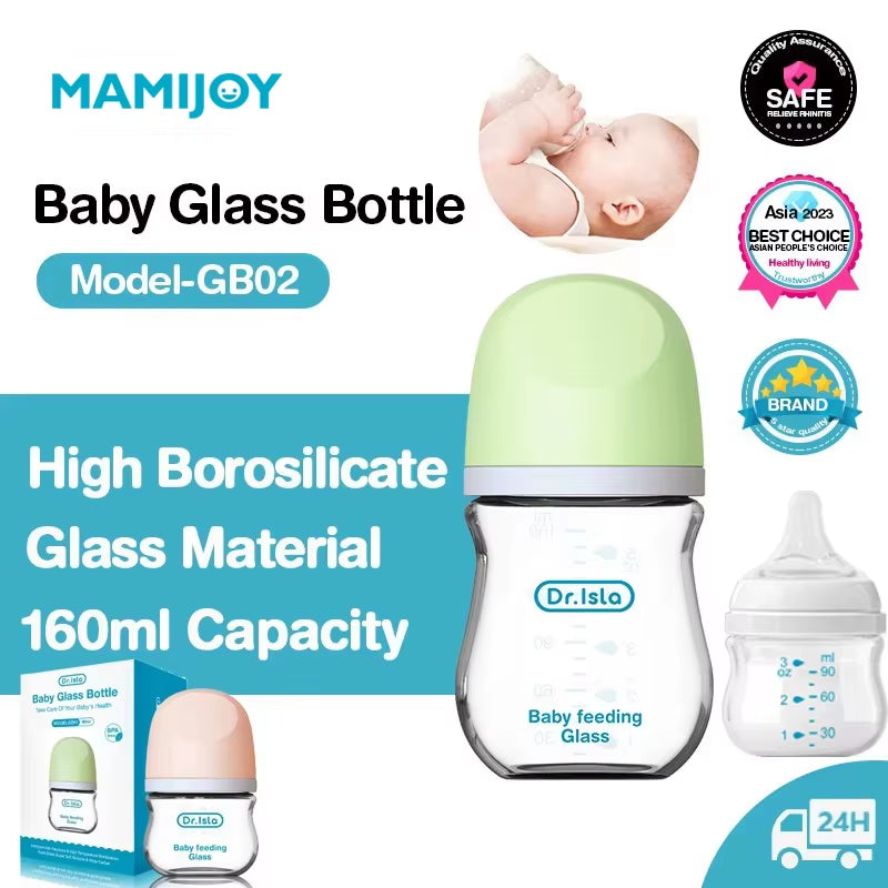 MAMIJOY Anti-Choke Baby Bottle Newborn Glass Bottles 90/160ML Anti-Flatulence Milk Feeding Bottles Infant BPA Free 0-3 Month