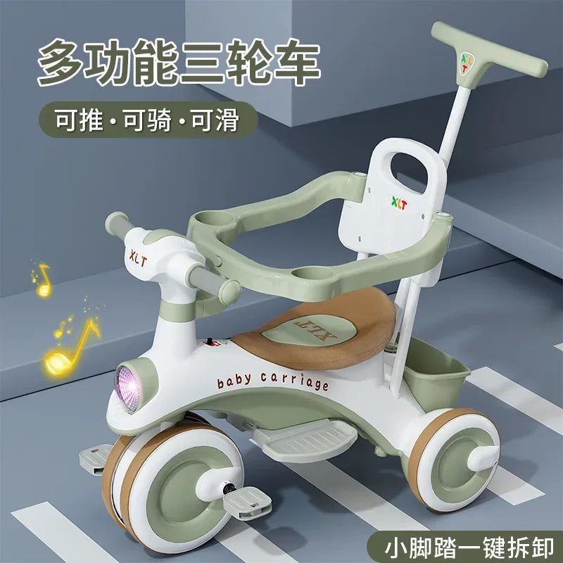 Wooden Walking Cart for Toddlers Three Wheeled Bicycle 1-Year-Old Baby Toy Cart Can Be Used for Sitting Baby Sliding