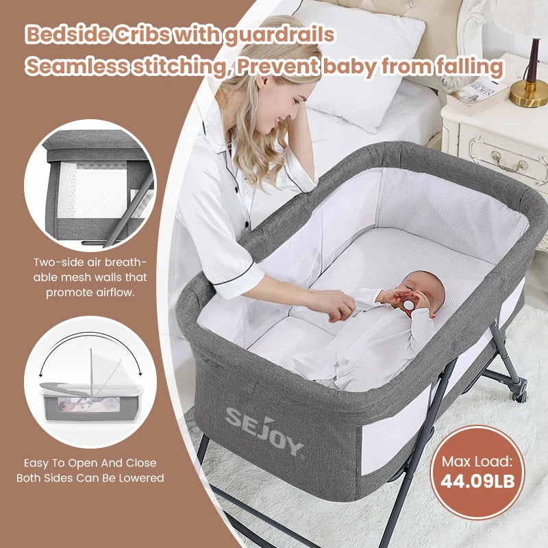 Bestselling Portable Baby Crib Convertible Co-Sleeping Bassinet with Foldable Design, Multi-Functional Bedside Bed for Newborns