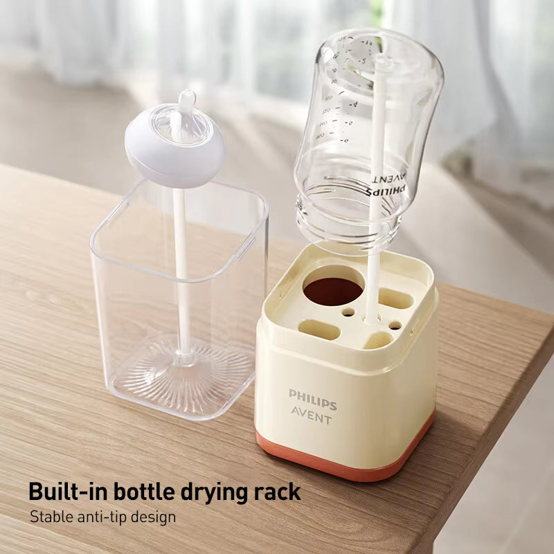 Bottle Cleaning Kit 6-In-1 Bottle Nipple Cleaning Brush Silicone Bottle Cleaner with Storage Box Drain Rack Straw Brush