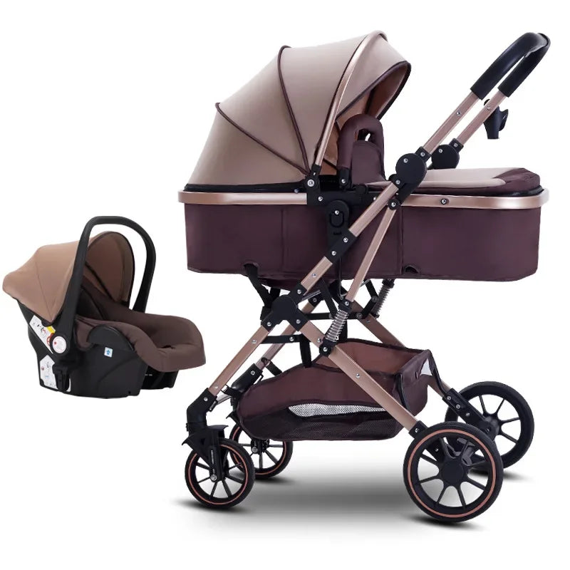 3-In-1 High-View Baby Stroller with Car Seat Foldable, Adjustable Backrest, Two-Way Portable Shock-Absorbing Baby Stroller