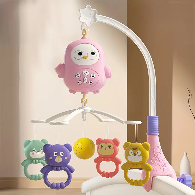 360° Musical Baby Crib Mobile Rotating Night Light Projection Bed Bell Toy Four Speed Timming Hanging Infant Newborn Bedside Gif