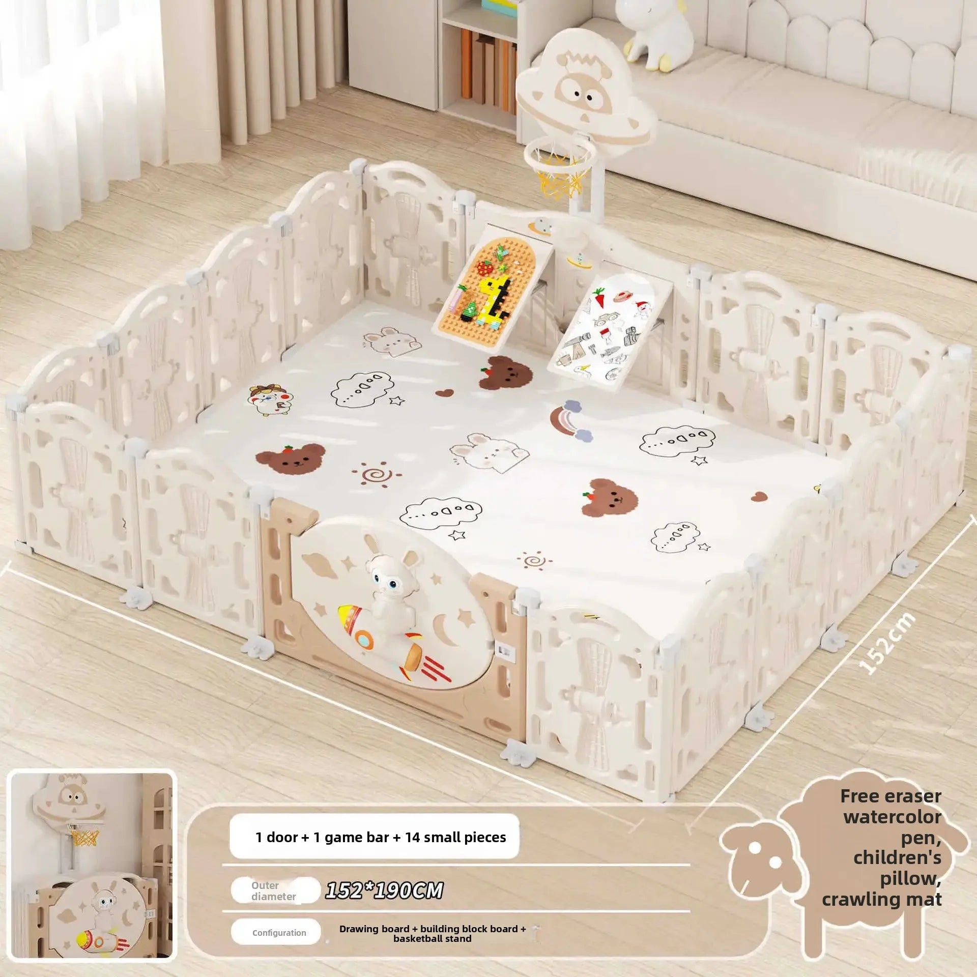 Baby Safety Guardrail Indoor Play Yard with Fence Plastic Crawling Mat Children'S Ground Crawling Playground Baby Fence