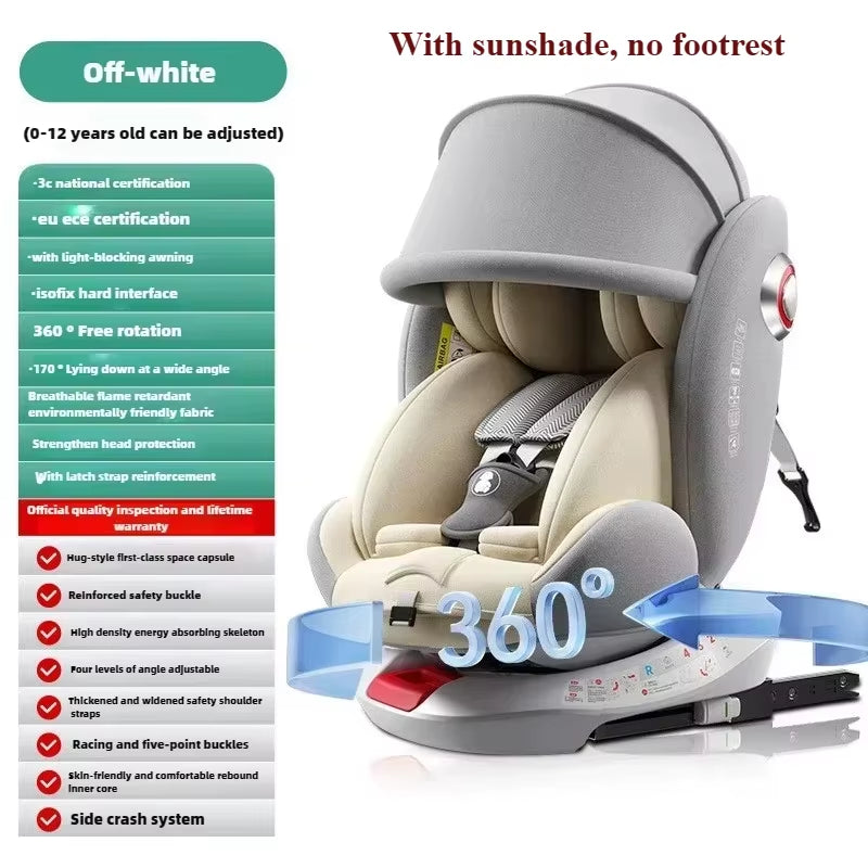 Universal 360° Rotation Child Car Safety Seats Baby Car Seat Sit Chair for 0-12 Years Old ISOFIX Steel Interface for Newborn