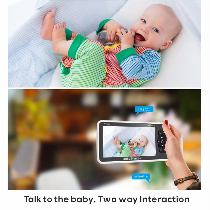 New 5 Inch Video Baby Monitor with Camera and Audio, 4X Zoom, 22Hrs Battery, 1000Ft Range 2-Way Temperature Sensor Lullaby