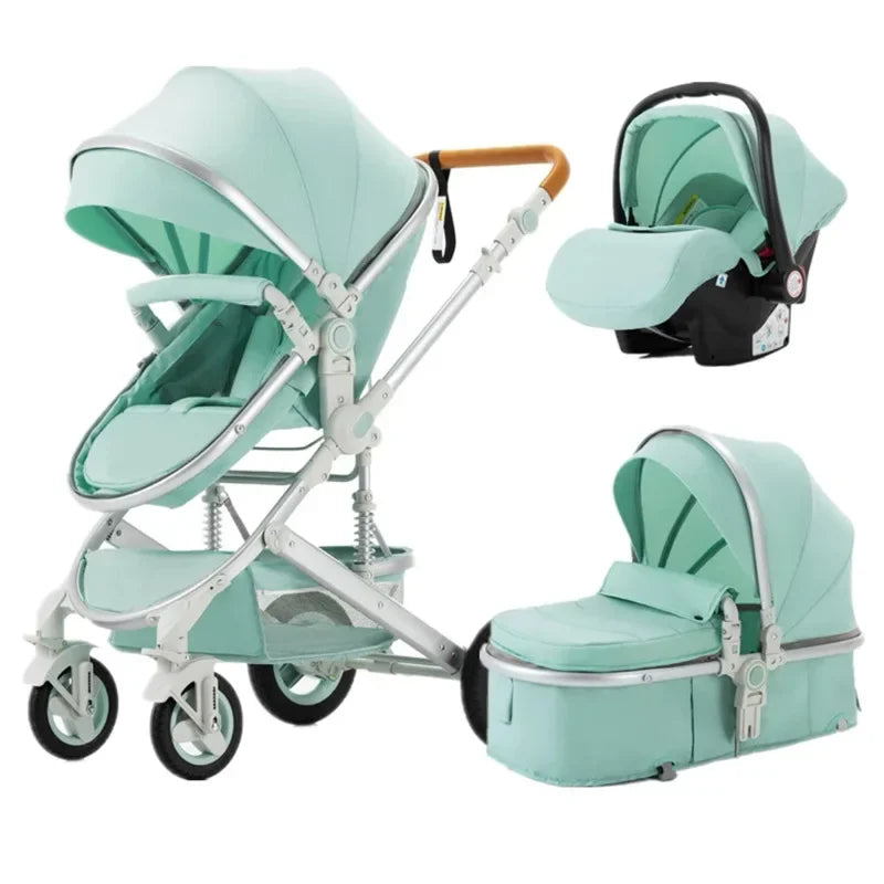 Portable Baby Stroller High View 3 in 1 Baby Stroller with Car Seat Foldable Baby Stroller Four-Wheel Shock-Absorbing Trolley