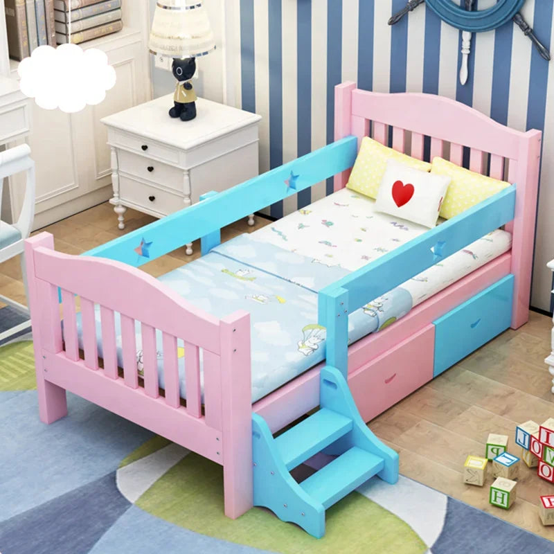 Modern Natural Solid Wood Children Beds Furniture Wood Single Girls Ladder Pink Kids Baby Bed