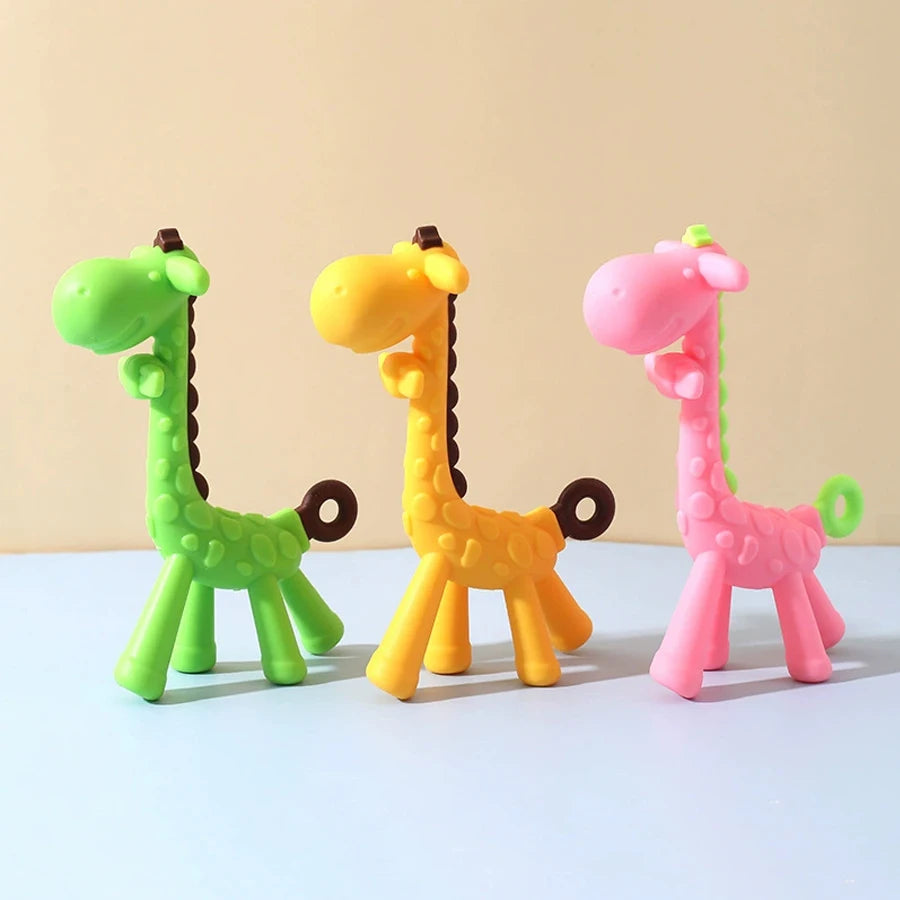 2Pcs Baby Deer Teether Toy Glue Giraffe Set Ring Deer Love Cute Animal Molar Relief Teething Discomfort Soft Silicone