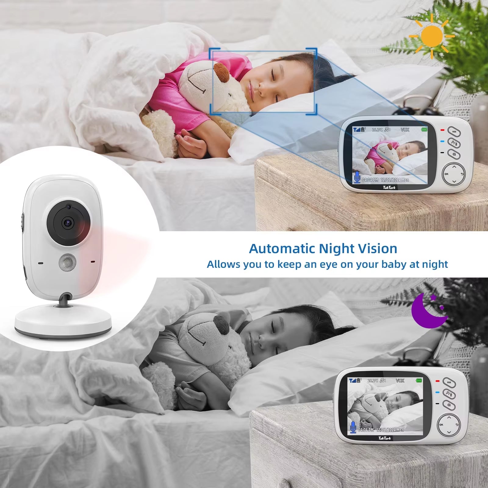3.2 Inch Wireless Video Baby Monitor Auto Night Vision Two-Way Intercom Temperature Monitoring Surveillance Camera Nanny