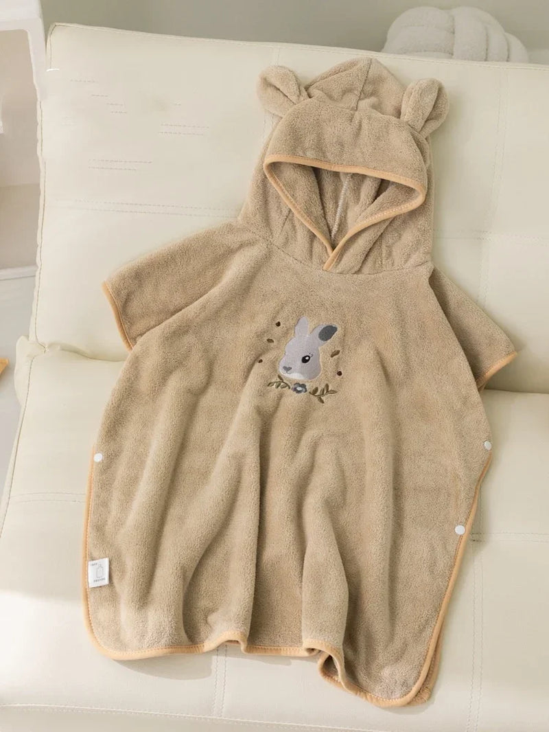 Children'S Bathrobe Polyester Baby Soft Skin Absorbent Quick Drying Hooded Bath Towel Cartoon Frog Bear Air Conditioning Blanket